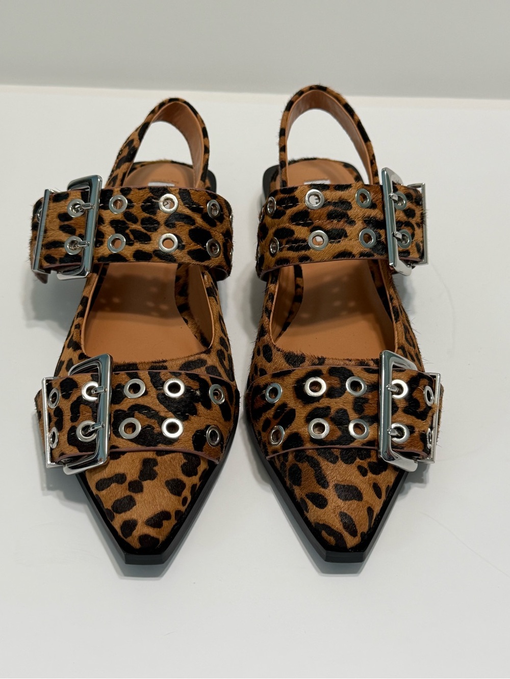 Steve Madden Graya Leopard Calf Hair Buckle Slingback Pointed Toe Flats 8M
